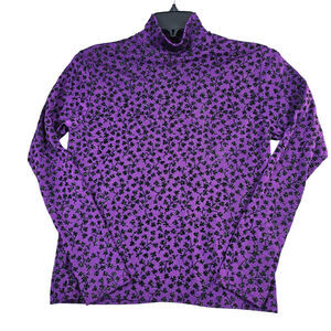 Vintage 1849 Ranchwear Mock Neck Top Womens Medium Purple Glitter Velvet Flowers